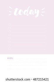 Beautiful Daily Planner vector template. Printable Daily check list design, ready to use. Cute typography schedule design A4 format.