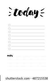 Beautiful Daily Planner vector template. Printable Daily check list design, ready to use. Cute typography schedule design A4 format.