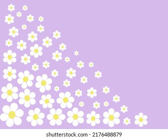 Beautiful daisy flowers and leaves poster background with  pattern purple vector illustration design. Exotic tropical art print for holiday, fabric, fashion,  and wellness.funny summer in garden moder