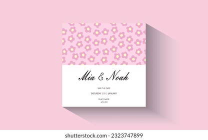 Beautiful Daisy Wedding Invitation Template With Modern Hand Draw Flowers