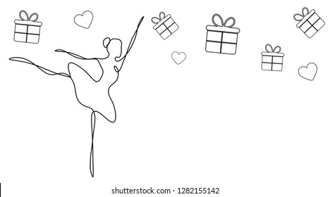 Beautiful dancer ballet, valentine background with heart vector illustration.