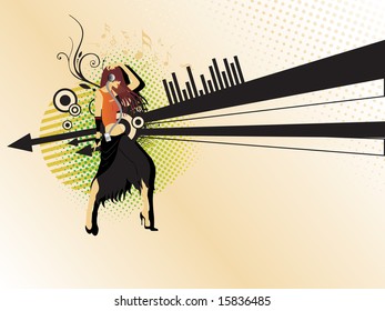 beautiful dancer on musical background, illustration