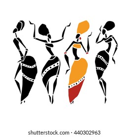 Beautiful dancers silhouette isolated on white background. Tribal women. Vector illustration