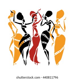 Beautiful dancers silhouette isolated on white background. Tribal women. Vector illustration