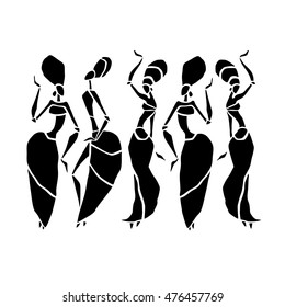 Beautiful dancers silhouette isolated on white background. Tribal women. Vector illustration