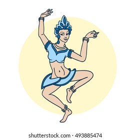 Beautiful dancing woman with the circle background