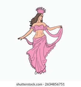 beautiful dancing woman in traditional dress. Cartoon Style Illustration