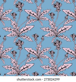 Beautiful dandelions with leaves pattern - vector illustration