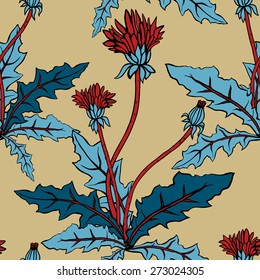 Beautiful dandelions with leaves pattern - vector illustration