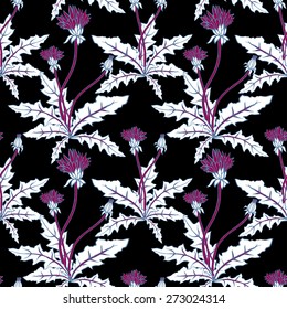 Beautiful dandelions with leaves pattern - vector illustration