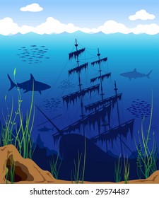 Beautiful and dangerous underwater world (vector)