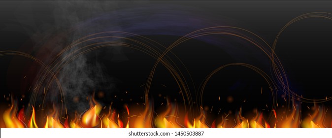 Beautiful dark background with a smoking flame and protuberances. Background for web banner, advertising.