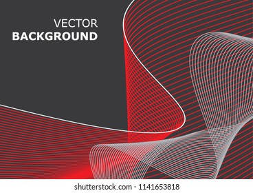 Beautiful dark background.Abstract vector background wave.Bright wavy red lines