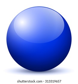 Beautiful Dark Blue 3D Vector Sphere with Smooth Shadow and White Background - Marble, Glossy, Glass, Ball, Pearl, Globe - With Bright Reflection 