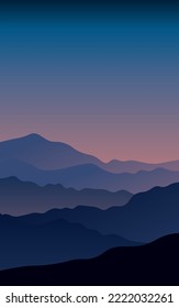 Beautiful dark blue mountain landscape. Sunrise and sunset in mountains.Wallpaper design, Wall art for home decor and prints.Vector illustration