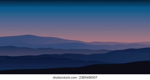 Beautiful dark blue mountain landscape. Sunrise and sunset in mountains.Wallpaper design, Wall art for home decor and prints.Vector illustration