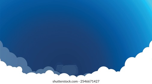 Lindo céu azul escuro com nuvens. Transição de gradiente da cor azul claro para azul escuro. Modelo de plano de fundo vetorial para seu anúncio, convite, site