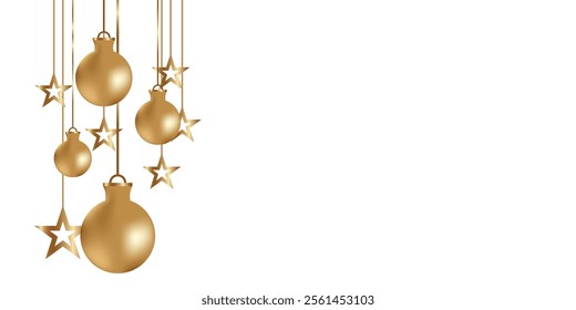 Beautiful dark Christmas background with green and golden, shining decoration and empty space. Copy space for your text. Merry Xmas, Happy New Year. Festive backdrop