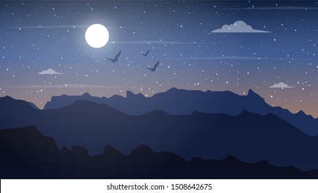 Beautiful dark mountain landscape with gradient sky