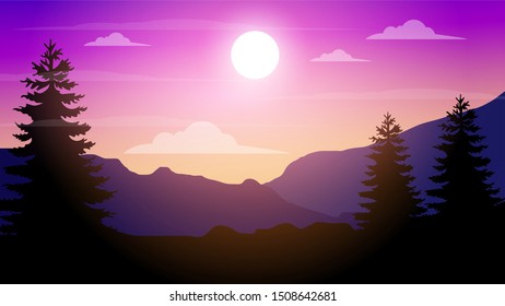 Beautiful dark mountain landscape with gradient sky