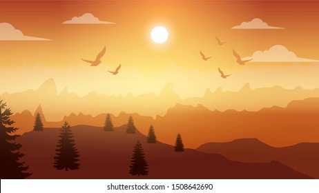 Beautiful dark mountain landscape with gradient sky