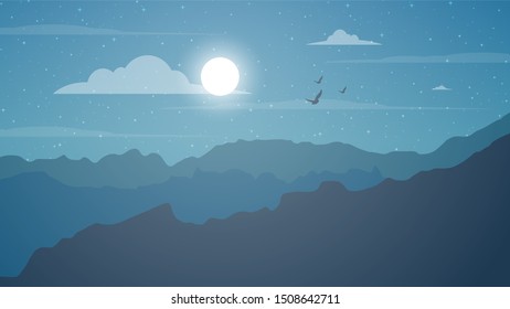 Beautiful dark mountain landscape with gradient sky