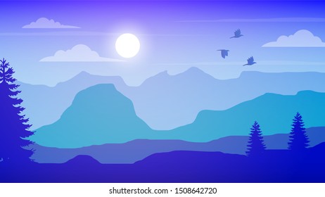 Beautiful dark mountain landscape with gradient sky