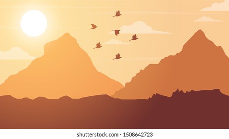 Beautiful dark mountain landscape with gradient sky
