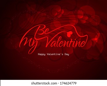 Beautiful dark red color background design for valentine's day with red color text design of Be my valentine inside a glittering heart shape. vector illustration