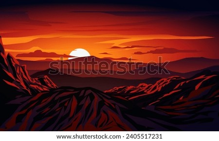 Beautiful dark red sunset over mountains