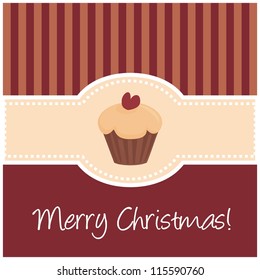 Beautiful dark red vector card with wishes. Classic vector illustration with red background, sweet muffin cupcake and Merry Christmas message