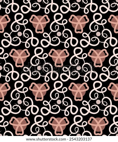 Beautiful dark seamless pattern. Overlapping art forms, stripes, segments are grouped and arranged in a certain order. Vector. 