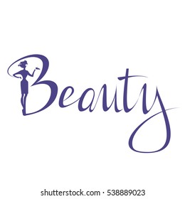 Beautiful dark silhouette woman Beauty Logo, sign, symbol, icon for spa salon, firm company or center. Vector illustration