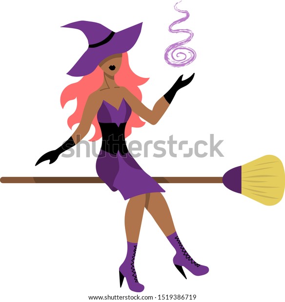 Beautiful Dark Skinned Halloween Witch Pink Stock Vector Royalty