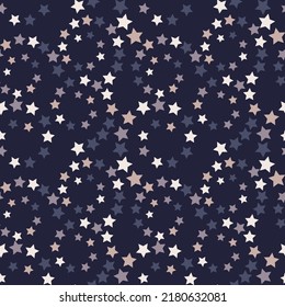 Beautiful dark starry seamless pattern. Vector illustration for print, fabric, cover, packaging, interior decor, blog decoration and other your projects.