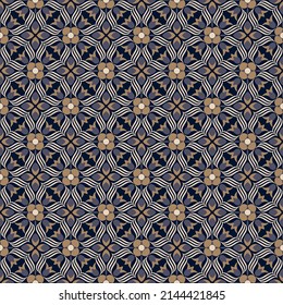 Schönes dunkles Vintage nahtloses Muster mit abstrakten Blumenelementen.
 Überlappende Kunstformen, Streifen, Polygone, Segmente sind in einer bestimmten Reihenfolge gruppiert und angeordnet. Vektorgrafik. 