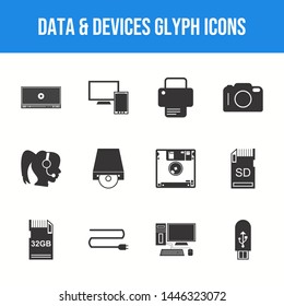 Beautiful Data & Devices Glyph black icon set