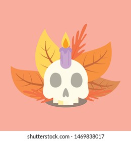 Beautiful dead in autumn skull with golden teeth