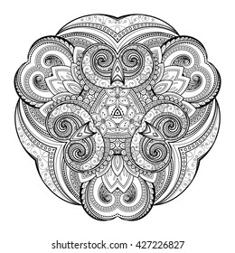 Beautiful Deco Black Triangle, Patterned Design Element, Original Mandala