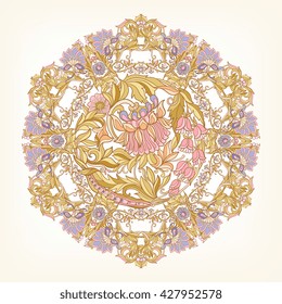 Beautiful Deco Vintage flowers Mandala , Patterned Design Element, Ethnic Amulet Vector illustration.