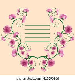 Beautiful and decorated card. Background made up of flowers and plants. Herbs and flowers. Botany. Beautiful, colorful summer flowers. A colorful illustration. Flowers and grass.