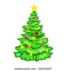 beautiful decorated Christmas tree isolated .  Merry Christmas, happy New Year illustration.