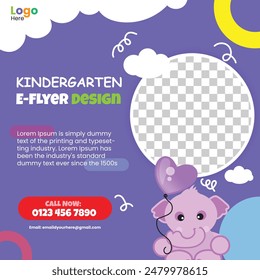 Beautiful decorated colorful fun looking Social media post or E-flyer banner for kids school. Vector illustration.