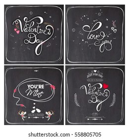 Beautiful decorated greeting cards set for Valentine's Day.