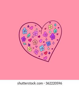 Beautiful decorated heart. Hand-drawn background for greeting card and invitations of birthday, Valentine's Day, mother's day and other seasonal holiday.