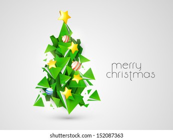 Linda árvore de Natal decorada com estrelas douradas no fundo cinza para Feliz Natal. 