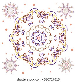 Beautiful decoration 5 isolated vector snowflakes in blue and yellow colors. Isolated watercolor snowflakes set on a white background. Symbol of winter.