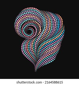 Beautiful decoration made of multicolored beads. Colorful pattern of dots. Traditional ethnic ornament. Object isolated on black background. Vector print.