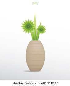 Beautiful decoration plant in flower pot for interior design and decoration. Vector natural object for install in working space area.