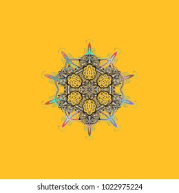Beautiful decoration. Symbol of winter. Vector illustration with yellow, gray and neutral isolated snowflakes. Isolated watercolor snowflakes on yellow, gray and neutral colors.